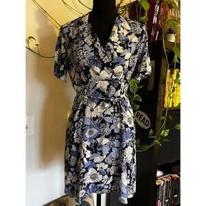 Blue Floral Wrap Dress